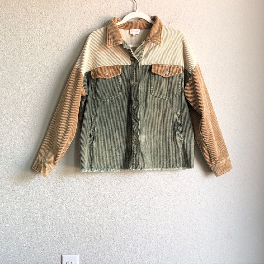 Entro Corduroy Button Front Jacket Colorblock Acid Wash Large Distressed